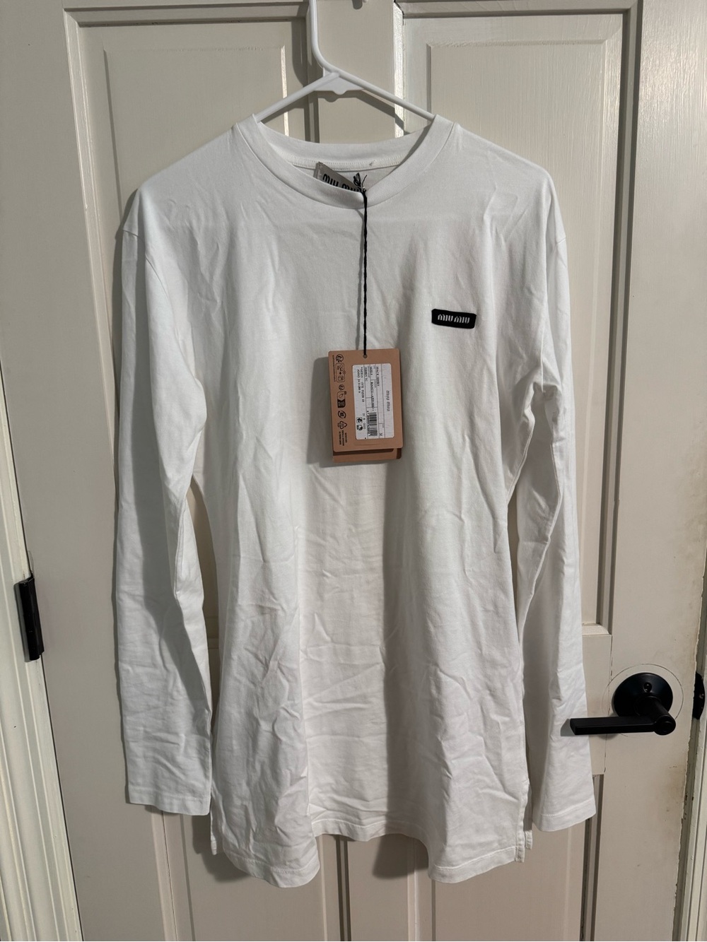 Miu Miu Long Sleeve Mini Dress in White